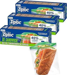 Ziploc XL Sandwich and Snack Bags, Easy Open and Close, Plastic Food Storage Bags, 90 Bags Total