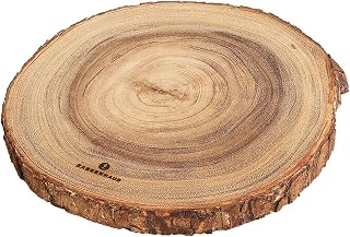 Zassenhaus Natural Bark Acacia Wood Round Serving and Cheese Board, 12.5", Brown