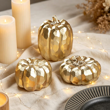 Winemana Gold Pumpkin Decor, Resin Set of 3, Assorted Sizes