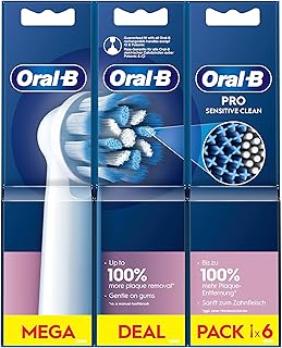 Oral-B Pro Sensitive Clean Electric Toothbrush Head, X-Shaped & Extra Soft Bristles for Gentle Brushing & Plaque Removal, Pack of 6 Toothbrush Heads, White