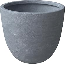 LeisureMod Dahlia Fiberstone and MgO Clay Planter, Mid-Century Modern Tapered Round Planter Pot for Indoor and Outdoor (Aged Concrete, 10.8" Height)