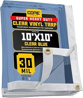 Core Tarps 30 Mil Extreme Heavy Duty Clear Tarp with Grommets - 10x10ft Super Clear Tarps Heavy Duty Waterproof Vinyl Tarpaulin, Transparent Tarp for Outdoor, Camping & Construction, Clear Blue