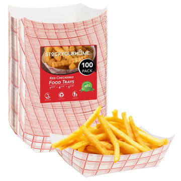Medium Paper Food Boats (100 Pack) by Stock Your Home – 2 lb, 32.0 ounces, Paperboard, Red & White, Pack of 100