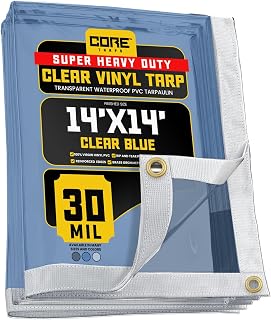 Core Tarps 30 Mil Extreme Heavy Duty Clear Tarp with Grommets - 14x14ft Super Clear Tarps Heavy Duty Waterproof Vinyl Tarpaulin, Transparent Tarp for Outdoor, Camping & Construction, Clear Blue