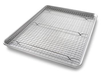 1607CR Bakeware Extra Large Sheet Baking Pan and Bakeable Nonstick Cooling Rack Set by USA Pan – Extra Large Sheet (Pack of 1), Aluminized Steel, Silver, Model 1607CRAZ-1