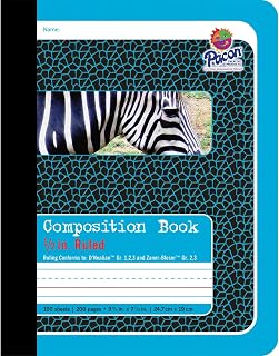 Pacon Composition Book, D'Nealian 1-3, Zaner-Bloser 2-3, Illustration Boxes/College Rule, Blue Cover, (100) 9.75 x 7.5 Sheets