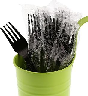AmerCareRoyal Medium-Heavy Weight Individually Wrapped Disposable Polypropylene Plastic Forks for Restaurants and Catering, Black, Pack of 1000