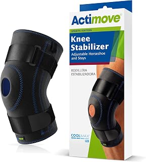 Actimove Sports Edition Knee Stabilizer Adjustable Horseshoe and Stays with COOLMAX AIR Technology – Pain Management for Runner's Knee, Patellar Instability – Left/Right Wear – Black, X-Large