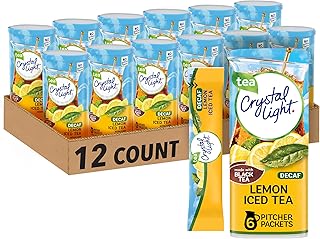 Crystal Light Decaf Lemon Iced Tea Naturally Flavored Powdered Drink Mix, 72 ct Pack, 12 Canisters of 6 Pitcher Packets