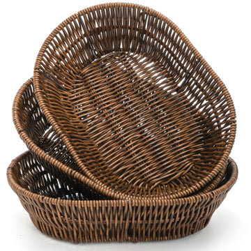 ZAVOOS Wicker Bread Basket, 11 Inch Oval Serving Tray, Dark Brown 3 Pack