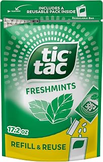 Tic Tac Bulk Freshmints Refill Bag, On-the-Go Pocket-Sized Breath Mints, Includes Empty Refillable Pack, 17.2 oz