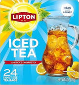 Lipton Unsweetened Iced Tea Bags Family Size 24-Count Zero Calories Rainforest Alliance Certified Black Tea Leaves for Hot Brew Cold Drink 1 Bag Makes 1 Quart Premium Quality