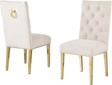 Modern Tufted High Back Parsons Dining Chairs Set of 2 with Chrome Legs, Ring Pull, Luxury Boucle, Velvet, or Faux Leather Chairs for Dining Room & Kitchen (Boucle, Cream/Gold)