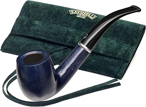 Savinelli Arcobaleno Blue 606 KS Polished Finish, Handmade Wood Briar Pipe + Green Velvet Wrap Storage Pouch, Made in Italy