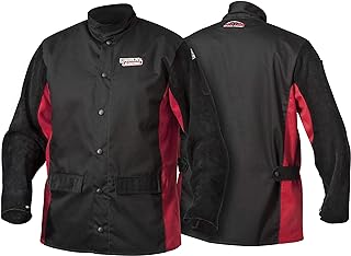 Lincoln Electric Split Leather Sleeved Welding Jacket | Premium Flame Resistant Cotton Body | Black & Red | Large | K2986-L