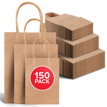 Brown Kraft Paper Bags with Handles Variety Pack (150 Count) by Stock Your Home – Variety Pack, Paper, Brown, Pack of 150, Model 3640