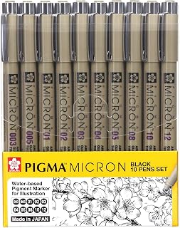 Sakura Pigma Micron fineliner pen 10 piece black ink colour drawing set