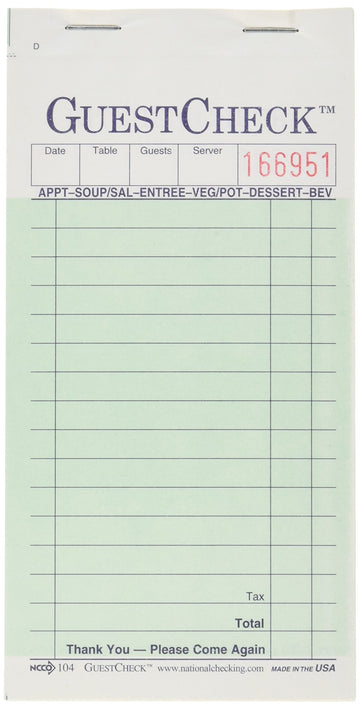 NTC 104-50 GuestChecks Restaurant Guest Check Pads 16 Lines by National Check – Carbon, Model FBA_NTC 104-50