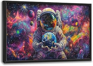 Olivine Space Large Wall Art, Astronaut Pictures Wall Decor, Spaceman Painting, Galaxy Planet Canvas Prints, Framed Artwork for Dining Room Living Room Bedroom Bathroom Office Home Decor 36"x24"