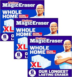 Mr. Clean Magic Eraser Sponge, All Purpose Cleaner, Long Lasting Cleaning Scrubber,Wall,Sneaker,Oven, Kitchen, Bathroom Cleaner, Shower Cleaning Supplies, Whole Home Extra Durable XL, 6ct (Pack of 3)
