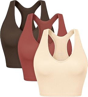 3-Pack Seamless Racerback Crop Tank for Women Ribbed Knit Soft Crop Tops