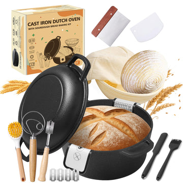 Asderote Cast Iron Dutch Oven Set, 5 Quart, With Bread Baking Tools