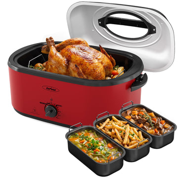 Sunvivi Electric Roaster Oven, 28 Quart Capacity, Red