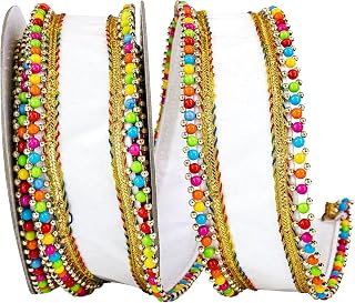 Reliant Ribbon 93923W-030-40D Beaded Candy Edge Deluxe Wired Edge Ribbon, 2-1/2 Inch X 5 Yards, White