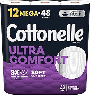 Cottonelle Ultra Comfort Toilet Paper, Strong Toilet Tissue, 12 Mega Rolls (12 Mega Rolls = 48 Regular Rolls), 268 Sheets per Roll, Packaging May Vary