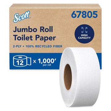 Jumbo Roll Toilet Paper by Scott Professional – 12 Count (Pack of 1), Paper, White, Pack of 12, Model 67805