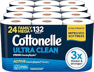 Cottonelle Ultra Clean Toilet Paper, 24 Family Mega Rolls=132 Regular Rolls
