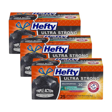 Ultra Strong Multipurpose Trash Bags by Hefty – 25 Count (Pack of 3), 30.0 gallons, Plastic, Black, Pack of 3