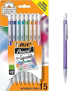 BIC Xtra-Sparkle Number 2 Mechanical Pencils With Erasers, Medium Point (0.7mm), 15-Count Pack, Cute Mechanical Pencils for Girls, Boys and Adults (Barrel Colors May Vary)