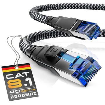 CSL, 3 ft CAT 8 Ethernet Cable - 40 Gbits High Speed LAN Network - Cotton-Braided Patch Cable - Heavy Duty S/FTP PIMF Shielding & RJ45 Connector - CAT8.1 for Router, Gaming