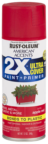 American Accents Spray Paint by Rust-Oleum – 12 Ounce (Pack of 1), Satin Apple Red, Model 327938
