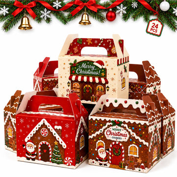 AstraVox Christmas Cookie Gift Boxes, 24 Pack with Handles, Multicolor