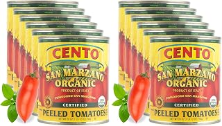 Cento Organic Certified San Marzano Whole Peeled Tomatoes 28 Oz, Canned Plum Tomatoes in Thick Puree with Basil, Grown and Processed in Italy (Pack of 12)
