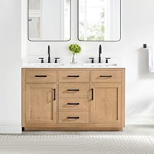 Gavino 54" Wood Vanity in Light Brown White Engineered Stone Top no Mirror