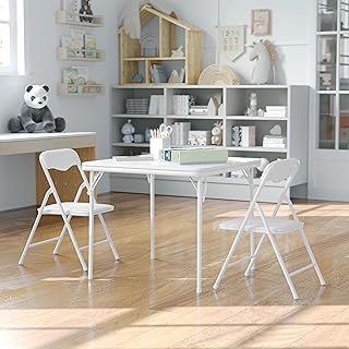 Flash Furniture Mindy Kids 3-Piece Folding Table and Chair Set, White | Daycare and Classroom, Children's Activity Table, Portable