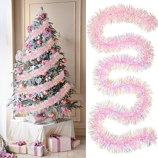 6.56Ft Christmas Tinsel Garland, 0.30Ft Wide Xmas Tree Home Decor (3 Pink Ones)