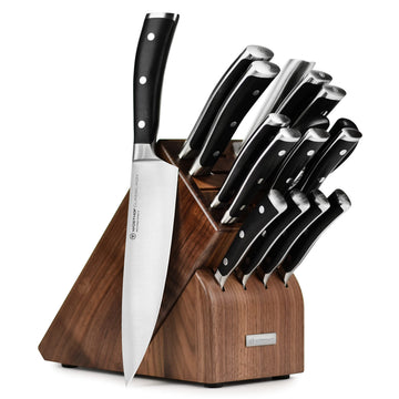 Wusthof 16 Piece Knife Set with Walnut Block by Wüsthof – 16 Piece, Stainless,Stainless Steel,Steel, 16 Piece (Walnut), Pack of 16, Model Classic Ikon