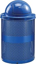 Global Industrial Outdoor Recycling Can with Liner, Dome Lid with Push | Door, 36 Gallon Capacity, Perforated Steel Construction, 23-1/2"W x 23-1/2"D x 40"H, Blue