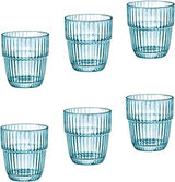 Bormioli Rocco Barshine 10.38 oz. Rocks Stackable Tempered Drinking Glasses, Set of 6, Ice Blue