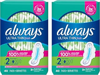 Always Ultra Thin Pads Size 2 Super Long Absorbency Scented with Wings, 40 Count, Packaging may vary