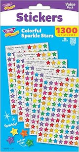 Trend Enterprises Sparkle Stars Stickers - 1/4 to 1/2 inches - Set of 1,300 - Red, Blue, Gold, Silver