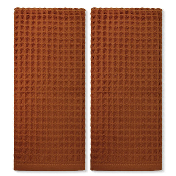 Jacquotha Waffle Hand Towels, 100 Percent Cotton, Rust, Set of 2