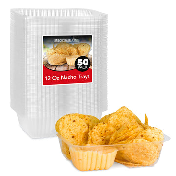 12oz Plastic Nacho Trays (50 Pack) Small Disposable Tray for Nachos & Cheese Dip by Stock Your Home – 12 oz, Plastic, Clear, Pack of 50, Model 1900