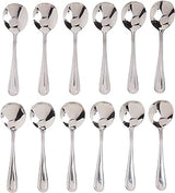 Winco 12-Piece Dots Bouillon Spoon Set, 18-0 Stainless Steel,Silver | Dishwasher safe, Dots pattern, Heavyweight, Restaurant service, Great for Soup, Broth, Noodles and Tasting Service