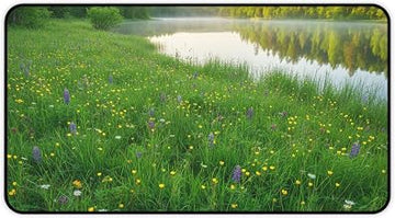 Lakeside Meadow Glowing Green Desk Mat with Wildflowers for Adults