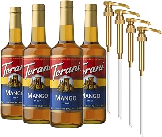 Torani Mango Syrup for Drinks, Flavoring for Iced Tea, Lemonade, and Sodas, Glass Bottle 4-Pack with Pumps Included, 25.4 Fl Oz